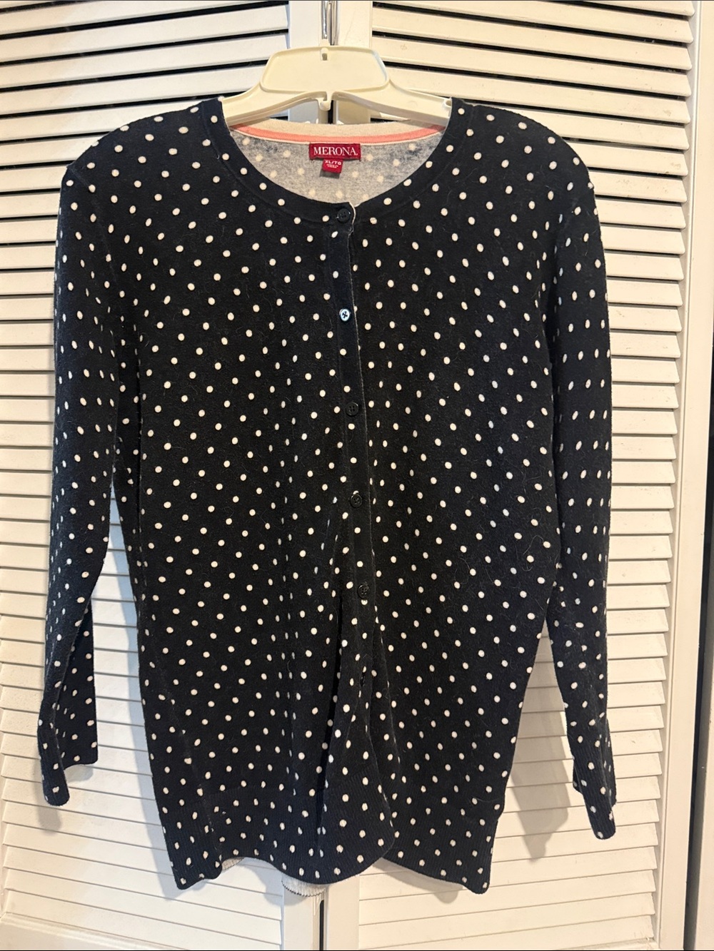Merona Navy and White Polka Dot Button-Front Cardigan